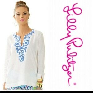 Lilly Pulitzer‎ 100% linen blouse embroidered beach